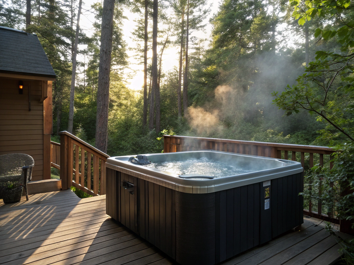 Backyard outdoor hot tub spa prepped for disconnect and removal