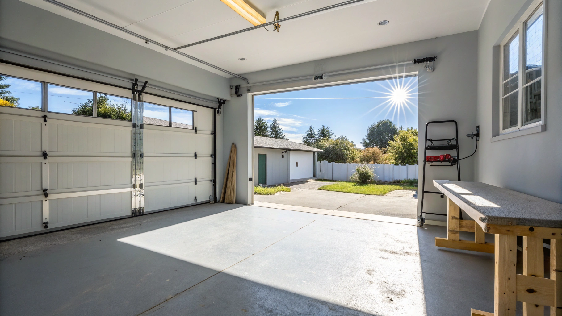 Clear garage floor swept clean and ready for vehicle parking after Shiloh junk haul